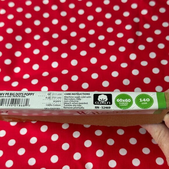 Waverly Big Dots Poppy Red Polka Dot 100% Cotton Fabric 3 Yards‎ Quilting Crafts - Picture 4 of 6